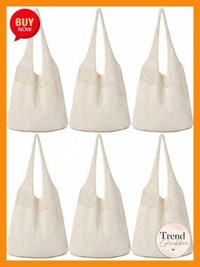 6 Pack Crochet Tote Bags Mesh Beach Bag Knit Shoulder Handbag Large Capacity